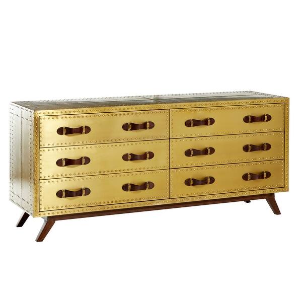 Large 6 Drawer Brass Plated Wood Chest With Leather Handles 64 X 30 64 X 19 X 30 Overstock 32114465