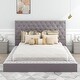 preview thumbnail 1 of 16, Queen Size Upholstery Storage Platform Bed with Storage Space on both Sides and Footboard Grey