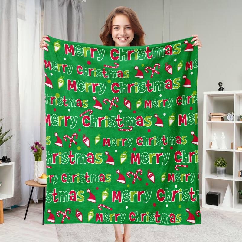 Christmas Prints Fleece Blanket Holiday Theme Fuzzy Warm and Cozy Throw Blanket - 30"x40" - Green