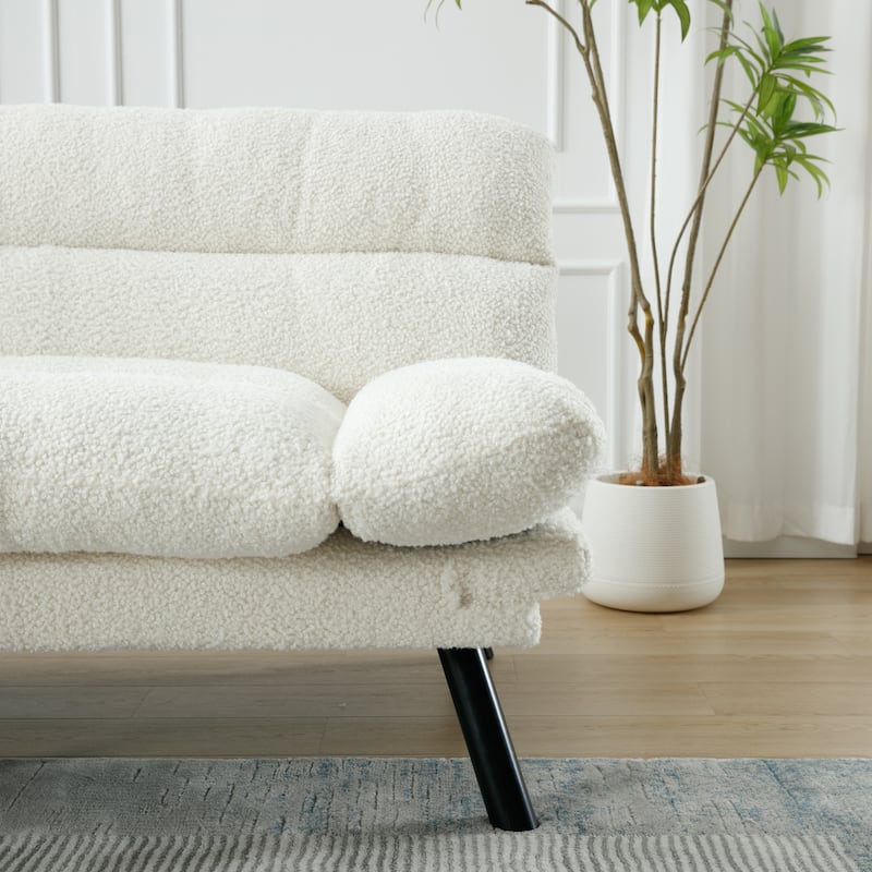 Modern Upholstered 2 Seaters Sleeper Sofa with Thick Cushion and Metal Feet