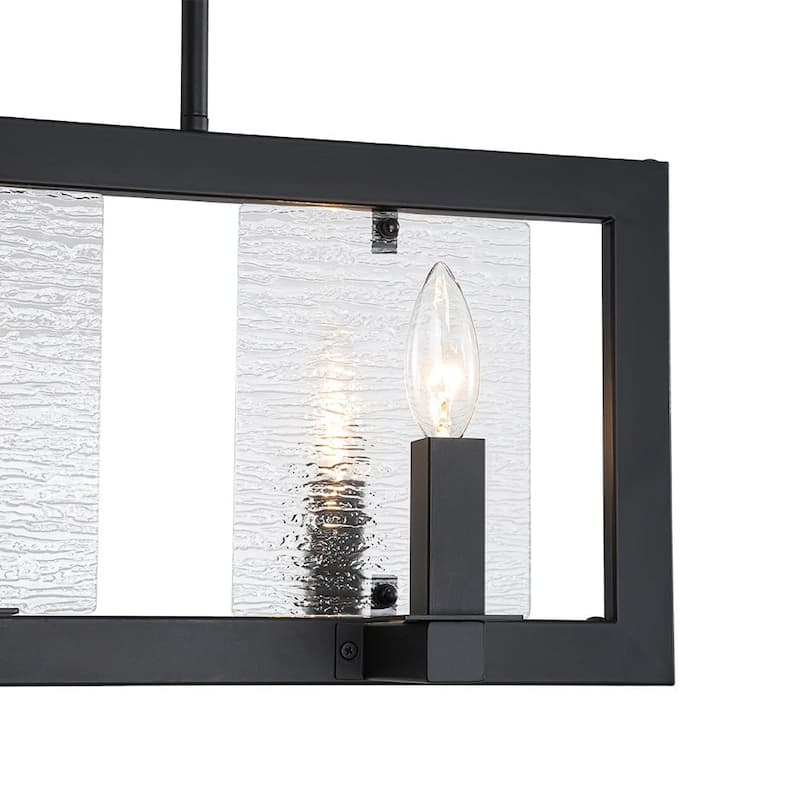 Modern Farmhouse 6-Light Black Rectangle Island Pendant Textured Glass