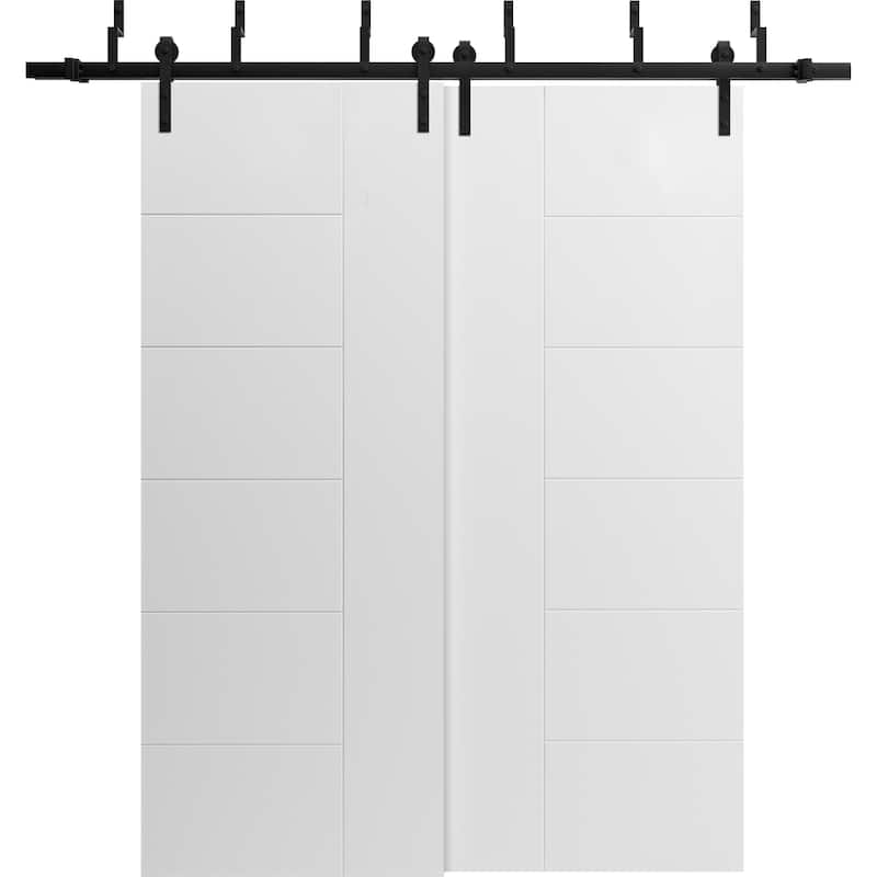 Sliding Closet Barn Bypass Doors / Mela 0716 Painted White / Modern 6.6FT Silver Rails / Wood Solid Bedroom Wardrobe Doors - 72 x 80