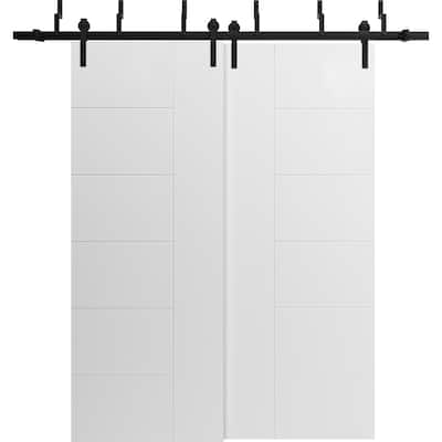 Sliding Closet Barn Bypass Doors / Mela 0716 Painted White / Modern 6.6FT Silver Rails / Wood Solid Bedroom Wardrobe Doors
