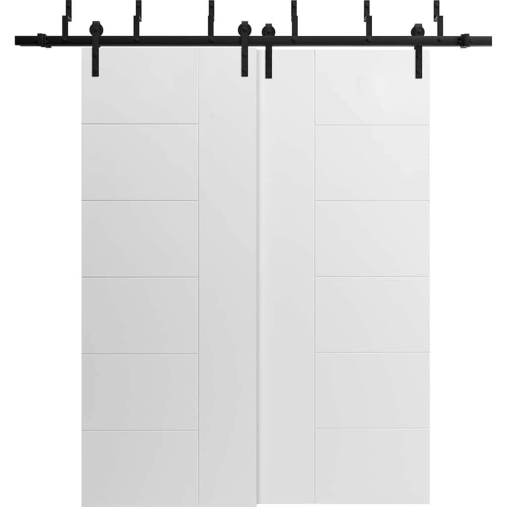 Sliding Closet Barn Bypass Doors / Mela 0716 Painted White / Modern 6.6FT Silver Rails / Wood Solid Bedroom Wardrobe Doors