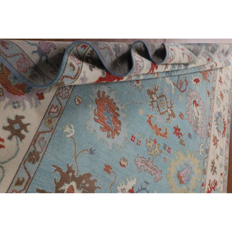 Light Blue Oushak Area Rug Handmade Wool Carpet - 9'0" x 11'9"