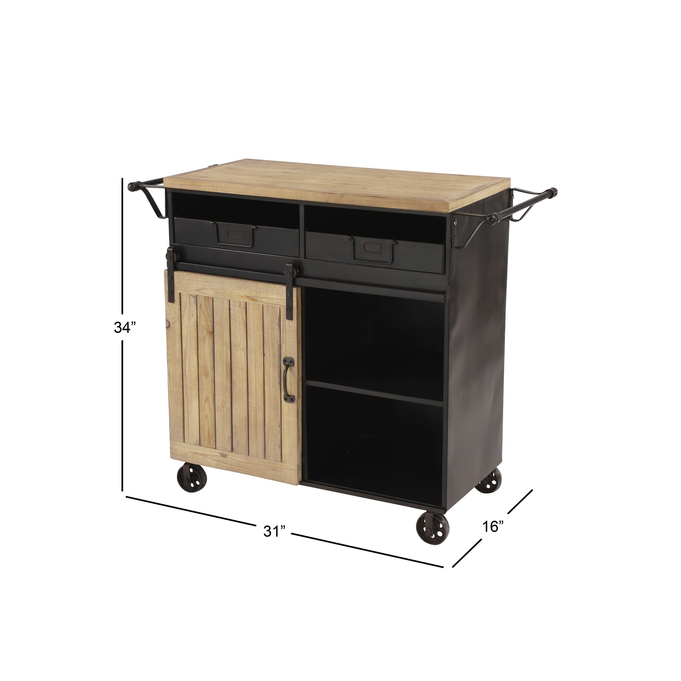 Black Metal Industrial Kitchen Cart 34 x 41 x 16