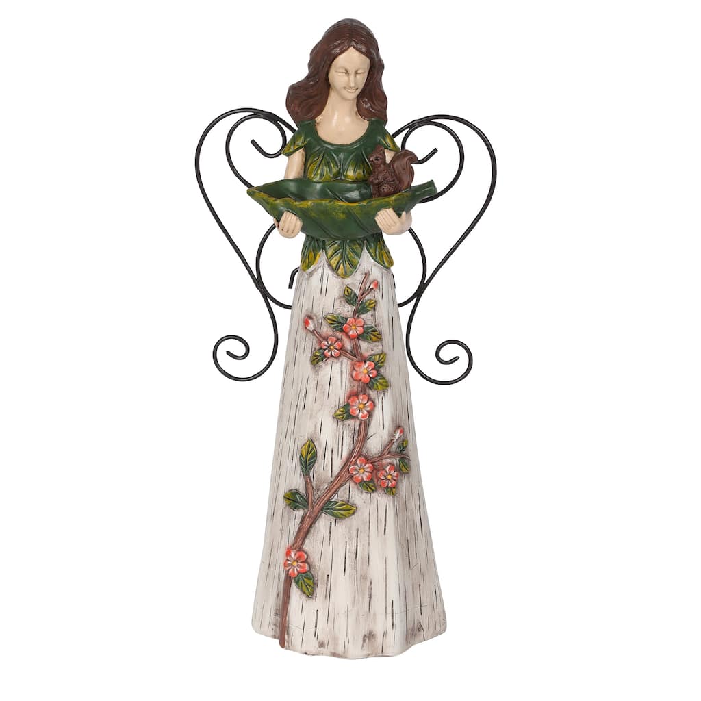 Floral Woodland Angel Holding Leaf Statuary Decor