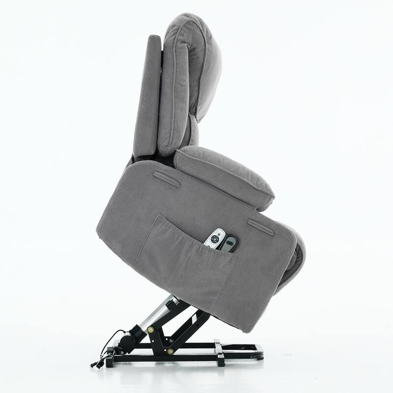 Corduroy Power Lift Recliner Chair with Heating & Massage, Heavy Duty Reclining Sofa with 2 Cup Holders & Side Pockets