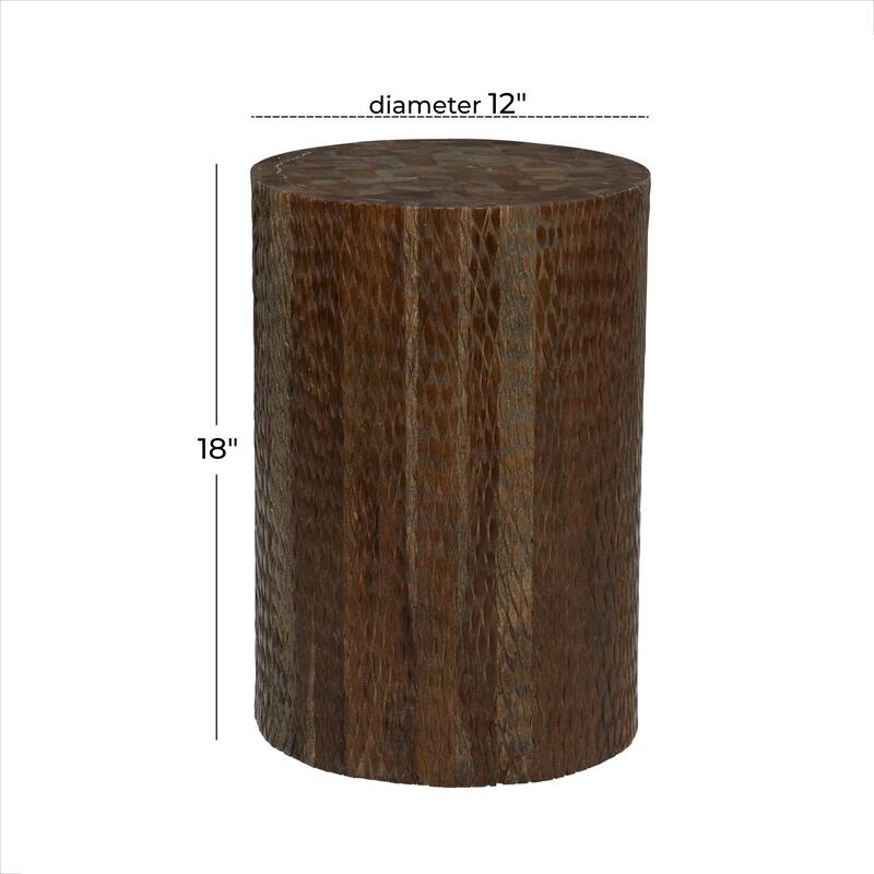 Teak Wood Intricately Carved Accent Table - Dark Brown - Roche River Decor - 12"W x 12"L x 18"H