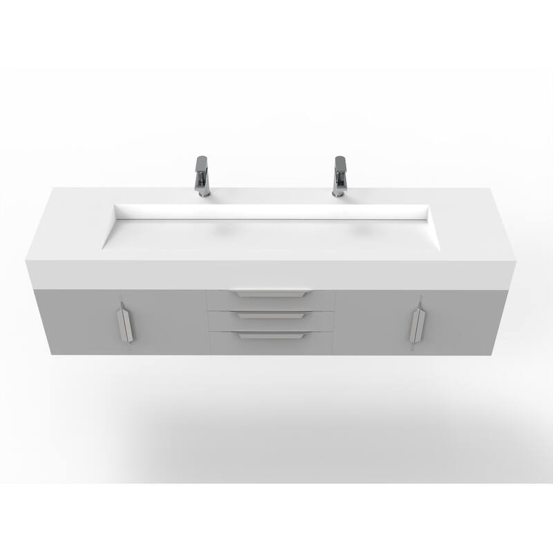 Nile 72" Wall Mounted Bathroom Vanity Set w/ White Top
