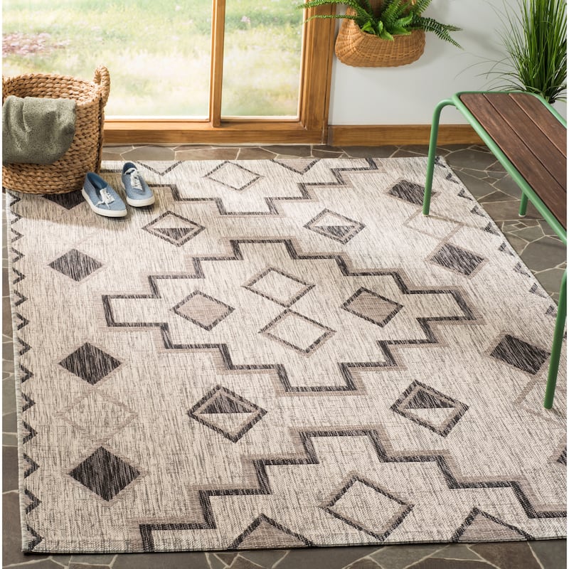 SAFAVIEH Courtyard Roseanne Indoor/ Outdoor Waterproof Patio Backyard Rug - Grey/Black - 8' x 11'