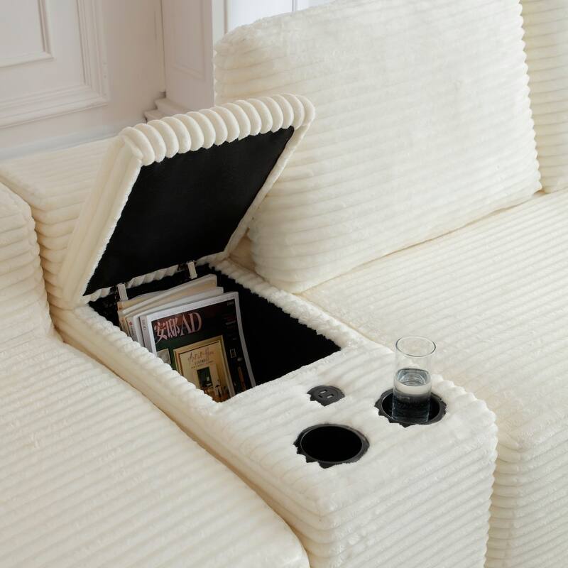 125'' U-Shaped Corduroy Sectional Sofa with Cup Holders, USB Ports and 2 Ottomans