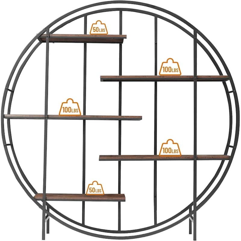 5-Tier Retro Industrial Bookshelf, Metal Frame & Wood Shelves Storage Rack, Multi-Functional Plant Display Stand