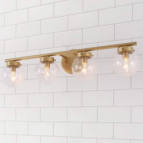 slide 2 of 22, Cionar Mid-century Modern Gold Bathroom Vanity Light Globe Wall Sconce with Clear Glass Shades