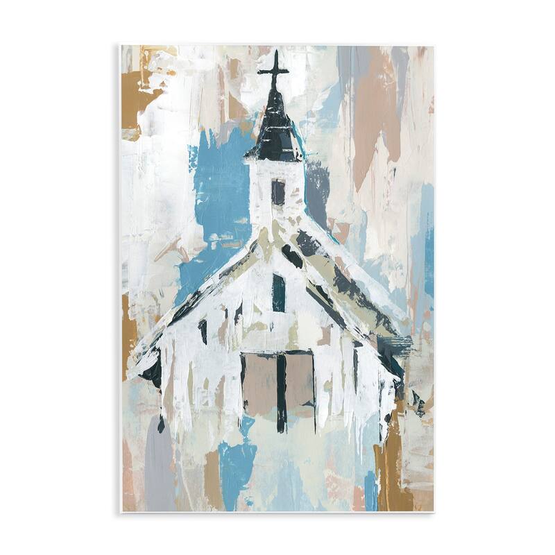 Stupell Distressed Country Church House Abstract Pattern Wood Wall Art - White - 10 x 15