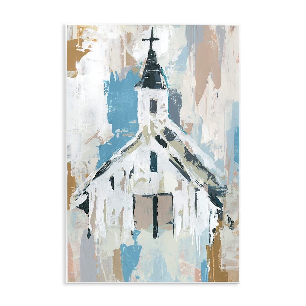 Stupell Distressed Country Church House Abstract Pattern Wood Wall Art - White