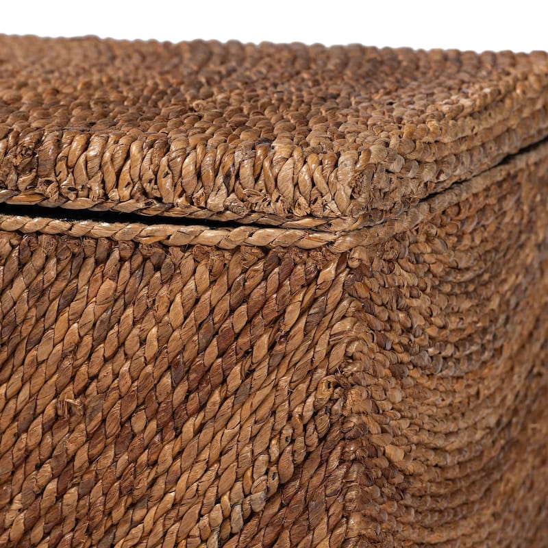 Verino Handwoven Seagrass Storage Bench with Removable Lid - Rustic Wicker Trunk Chest for Entryway, Living Room, or Bedroom
