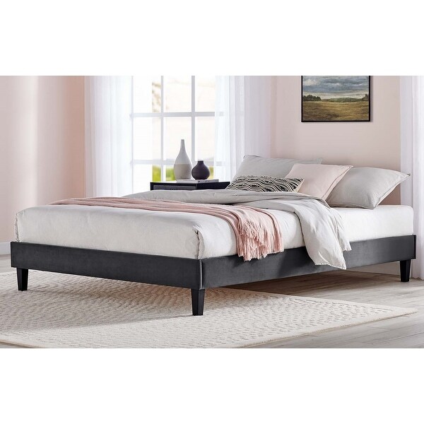 NEW CHARCOAL BLUE Upholstered Platform Bed Frame & Slats Modern  Home ALL SIZES 