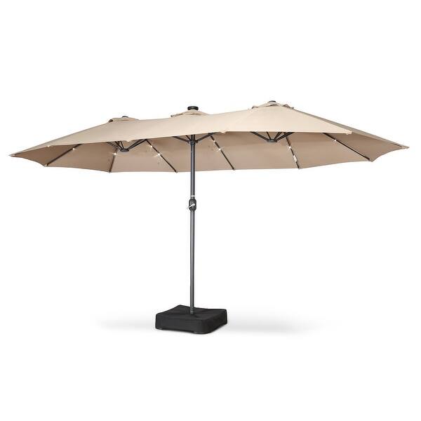 15 inch patio umbrella Flash Furniture 15 ft. Elizabeth Commercial Grade Triple Head Patio Umbrella with Crank & Easy Lift Functionality Gray