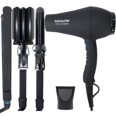 BaBylissPro Porcelain Ceramic Gift Box (Dryer, Waver, Curling Iron) BPPP7 + LIMITED EDITON Nano Titanium Ultra-Thin 1" Flat Iron