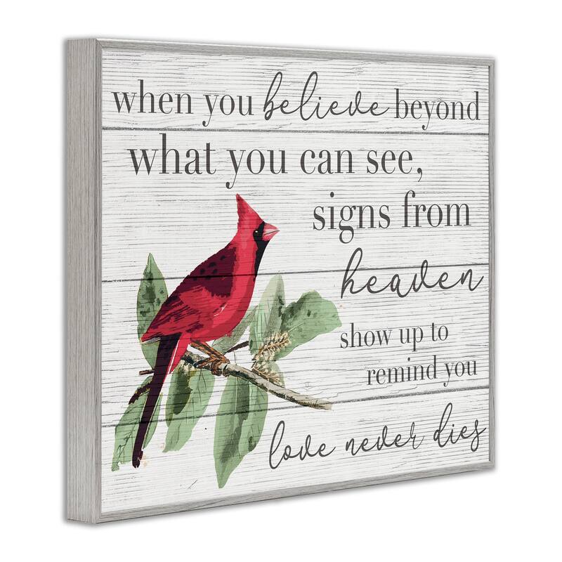 Stupell Believe Love Never Dies Inspirational Cardinal Bird Word Design Framed Wall Art - Red