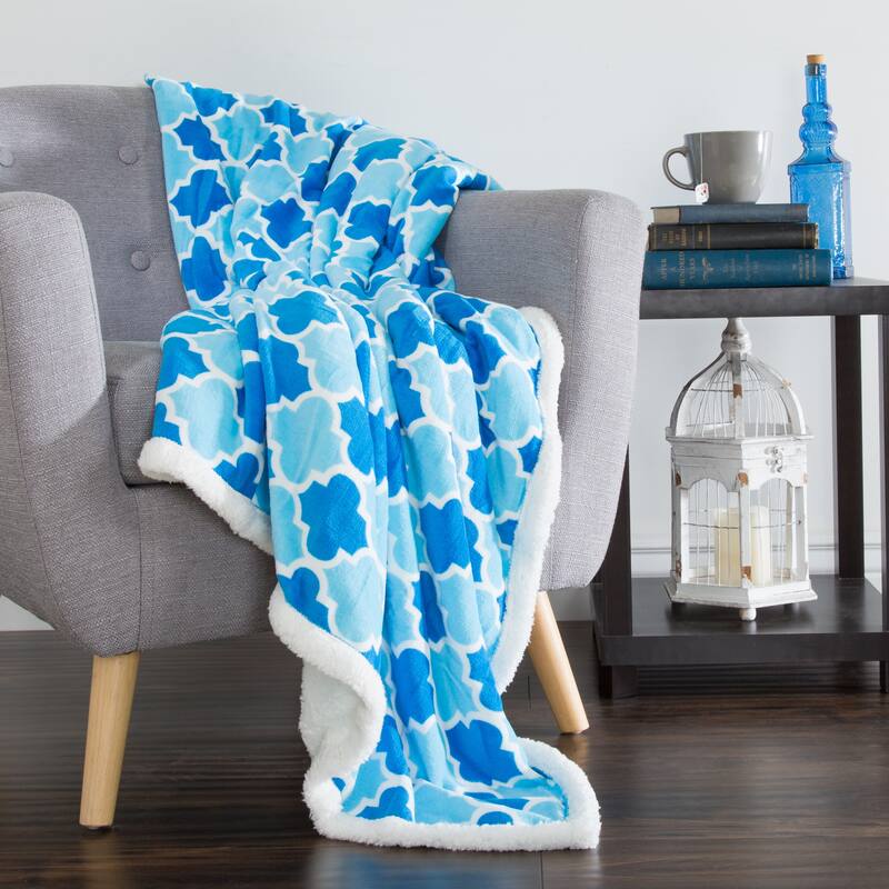 Reversible Fleece Blanket - 50-Inch x 60-Inch Machine-Washable Sherpa Throw by Windsor Home