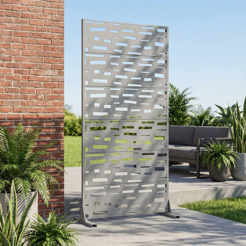 Outdoor Privacy Screen Metal Privacy Screen Panel Free Standing - Grey - 72"x35"
