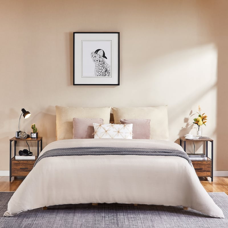 VECELO 2-Pack Nightstand Set with Charging Station 2 USB & 2 AC Outlets Compact End Table for Small Spaces (Set of 2)