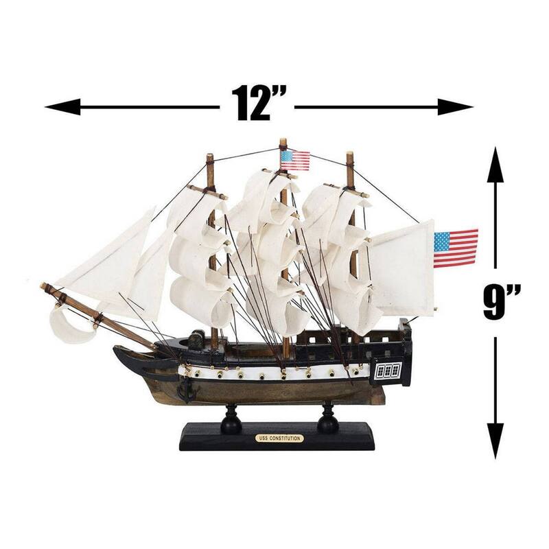 12" Wooden USS Constitution Limited Tall Ship Model Ideal Addition to Desk, Shelf or Table - 12" L x 2" W x 9" H