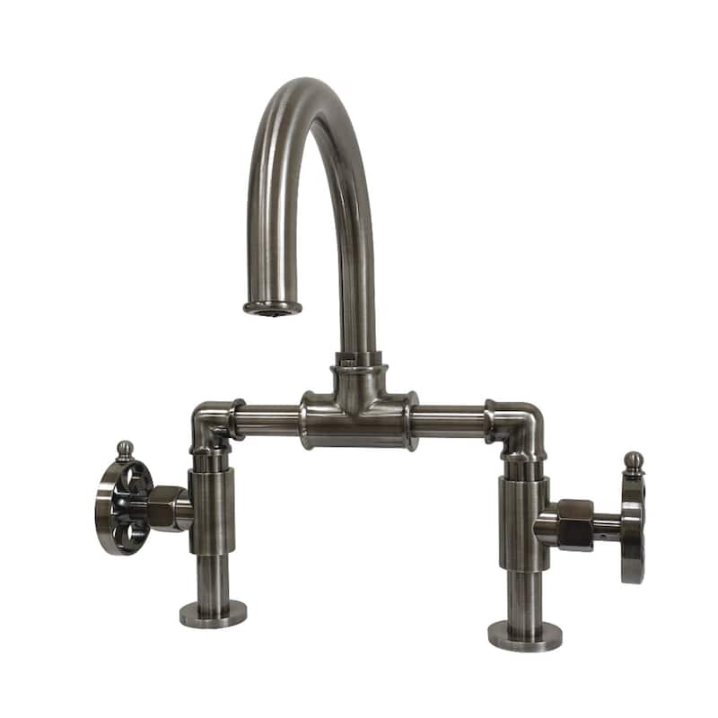 Kingston Brass Belknap 1.2 GPM Deck Mounted Bridge Bathroom Faucet - Black Stainless