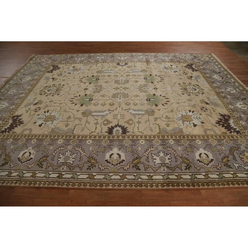 Muted Oushak Indian Area Rug Hand-Knotted Wool Carpet - 9'3"x 11'10"