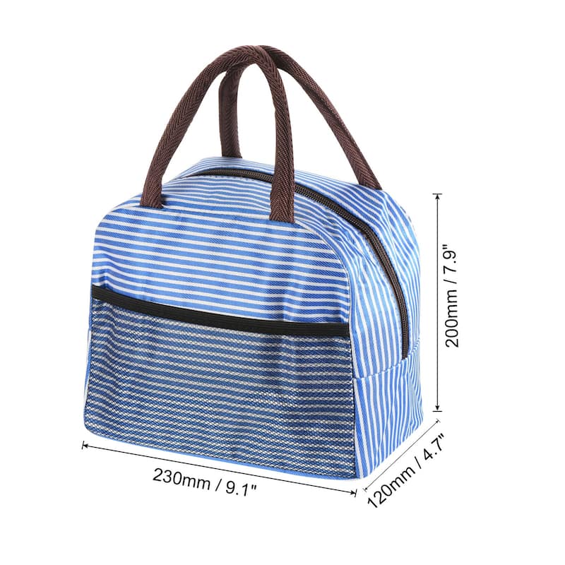 Lunch Bag Tote Bag with Pocket for Work Picnic 9.1"x4.7"x7.9", Blue - Blue