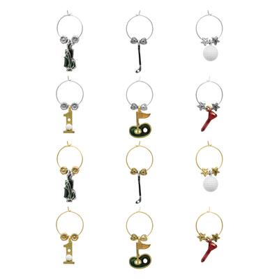 Wine Things 12-Piece Wine Charms/Wine Glass Tags/Drink Markers for Stem Glasses, Wine Tasting Party (Hole In One)