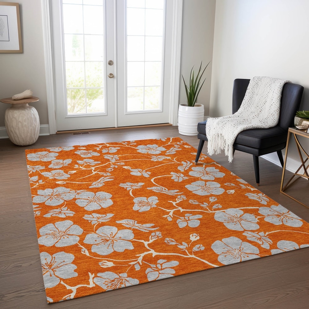 Machine Washable Indoor/ Outdoor Floral Zen Chantille Rug