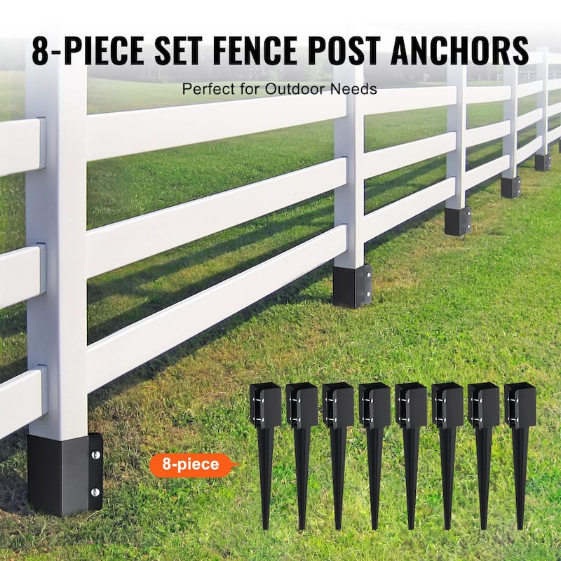 Fence Post Anchor Ground Spike, Outer Diameter (Inner Diameter 3.5 x3.5 Inches), Metal Black Powder Coated Post Stake Ground