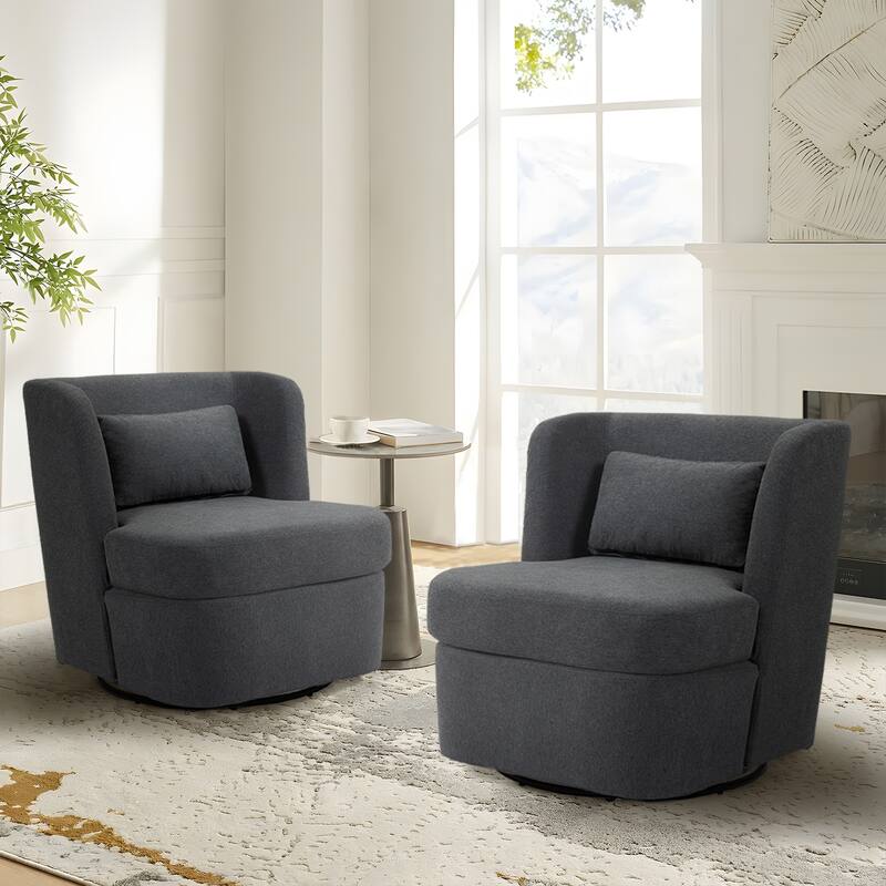 Upholstered Swivel Barrel Accent Chair (Set of 2) - Linen - Grey