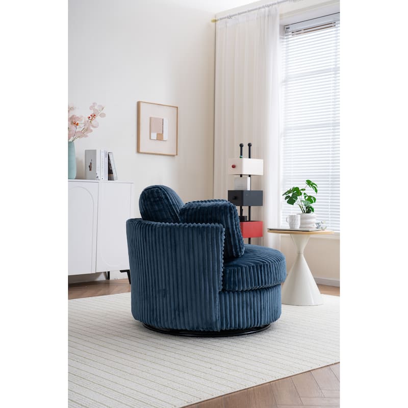 Oversized 360 Degreed Swivel Accent Chair Modern Soft Plush Corduroy Round Barrel Chair For Living Room Bedroom With Pillows