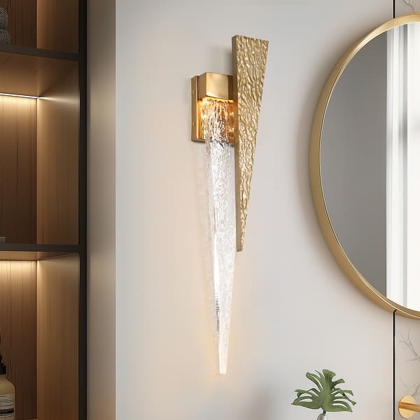 slide 2 of 14, Modern Gold 1-Light LED Wall Sconce Contemporary Bathroom Vanity Light - W4.9"xD2.8"xH24.4"