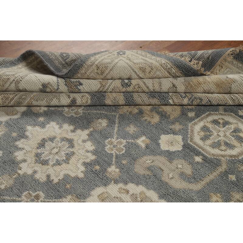 Slate Oushak Indian Area Rug Hand-Knotted Wool Carpet - 7'10" x 9'9"