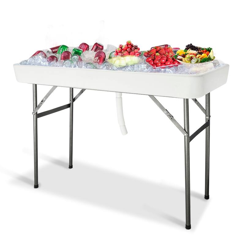 4 Ft. Party Folding Ice Table with Matching Skirt White