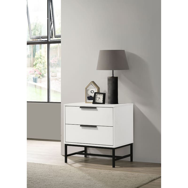 White 2-Drawer Nightstand with Black Accents and Sleek Silhouette - White