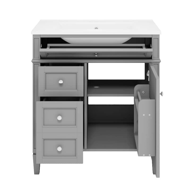 Bathroom Vanity with Top Sink, Bathroom Storage Cabinet with 2 Drawers and 1 Door, Bathroom Vanities with 1 Tip-out Drawer