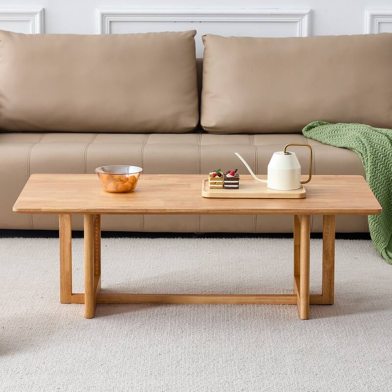 Farmhouse Center Table Coffee Table with Wood Legs, Natural Side Table End Table for Living Room Bedroom