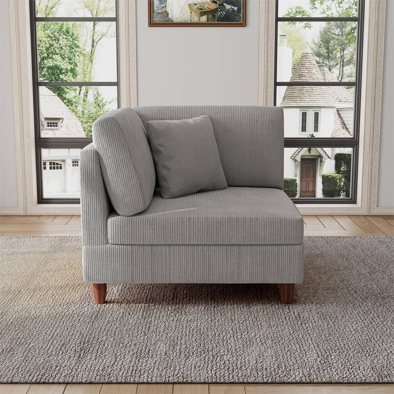 Modular Corduroy Armchair Sofa Accent Chair - Left Facing - Light Grey