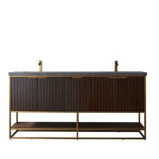 Donostia 72" Vanity in Walnut with stone countertop Without Mirror