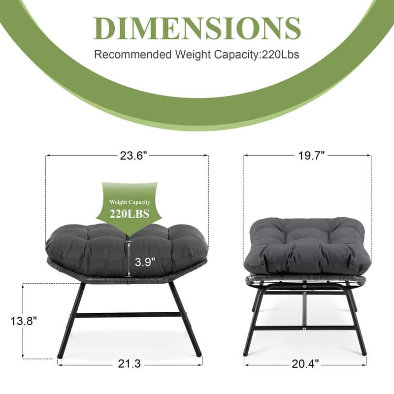 FINCATI 2-piece Oversized Luxury Patio Outdoor Ottomans with Cushions, Royal Rattan Wicker Square Footrests