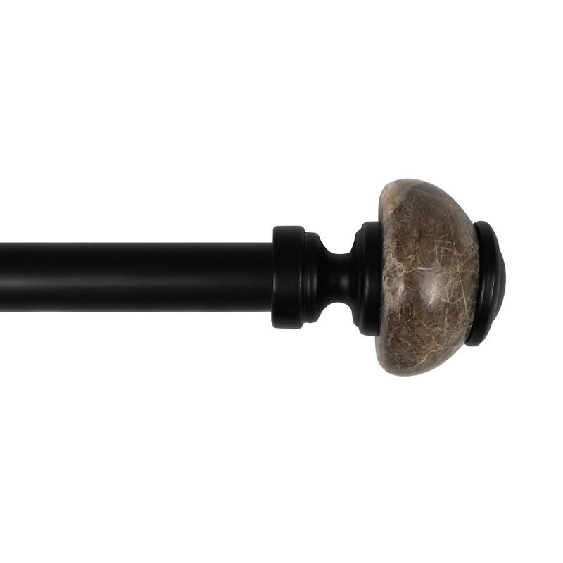 Lumi 3/4" Single Curtain Rod Set Matte Black- Natural Marble finials