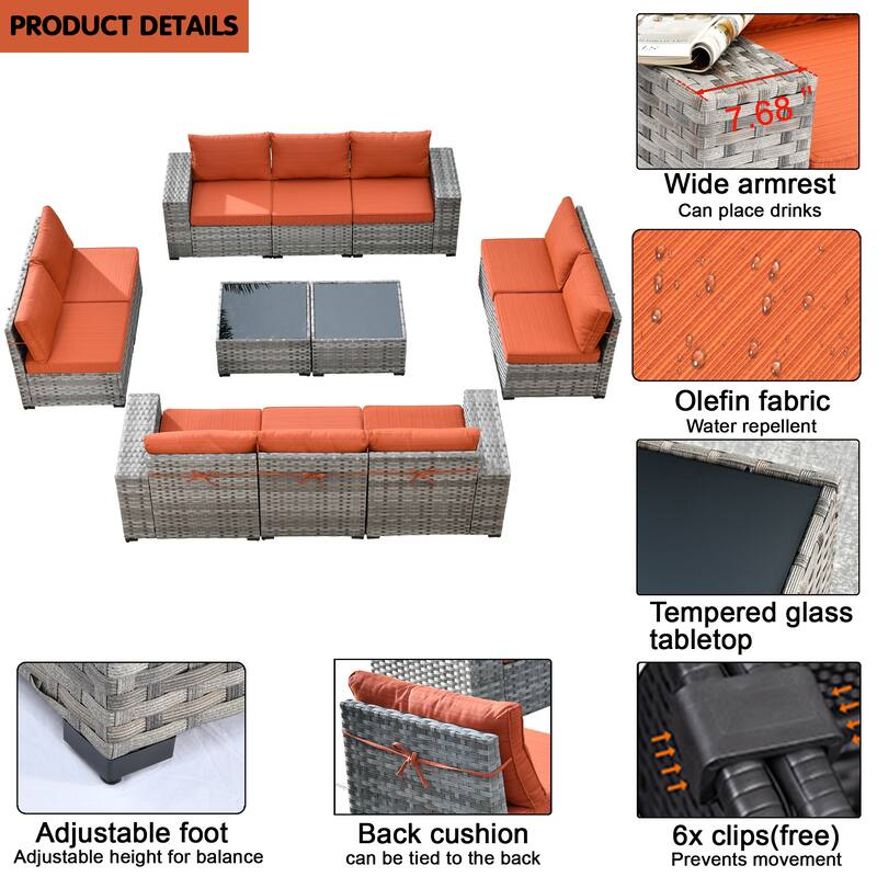 HOOOWOOO 12-Piece Rattan Outdoor Patio Furniture Modular Wide Armrest Sectional Set