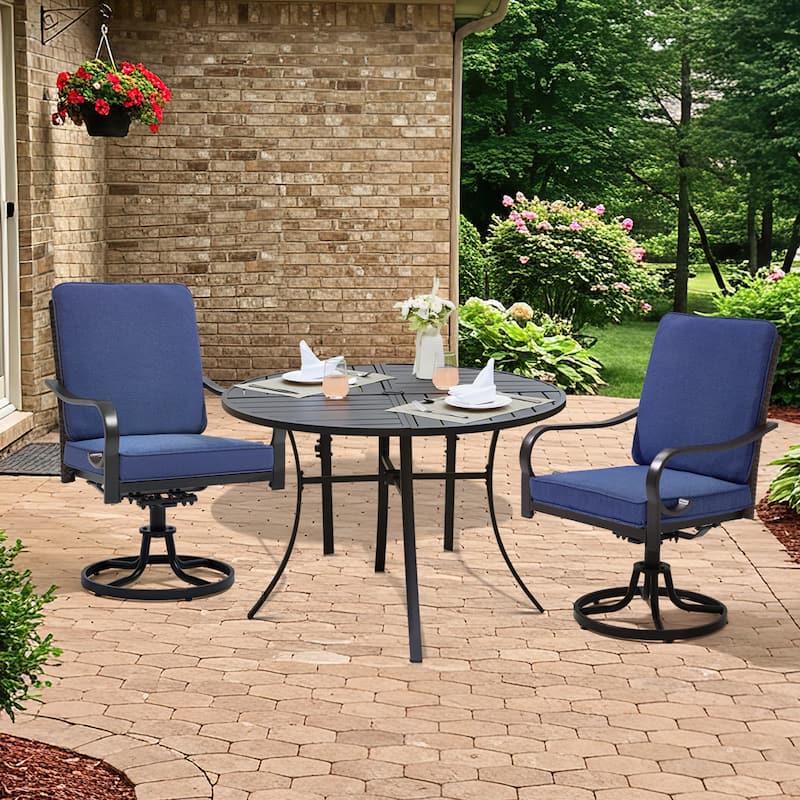 EROMMY Outdoor Swivel Patio Chairs, Heavy Duty Dining Chairs with Thickened Cushions, Wicker Patio Chairs with Gentle Rocker - Slim Weave Rattan - Blue