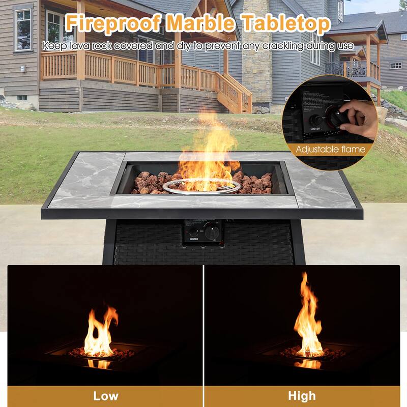35'' Propane Gas Fire Pit Table Patio PE Wicker Rattan w/ Lava Rocks